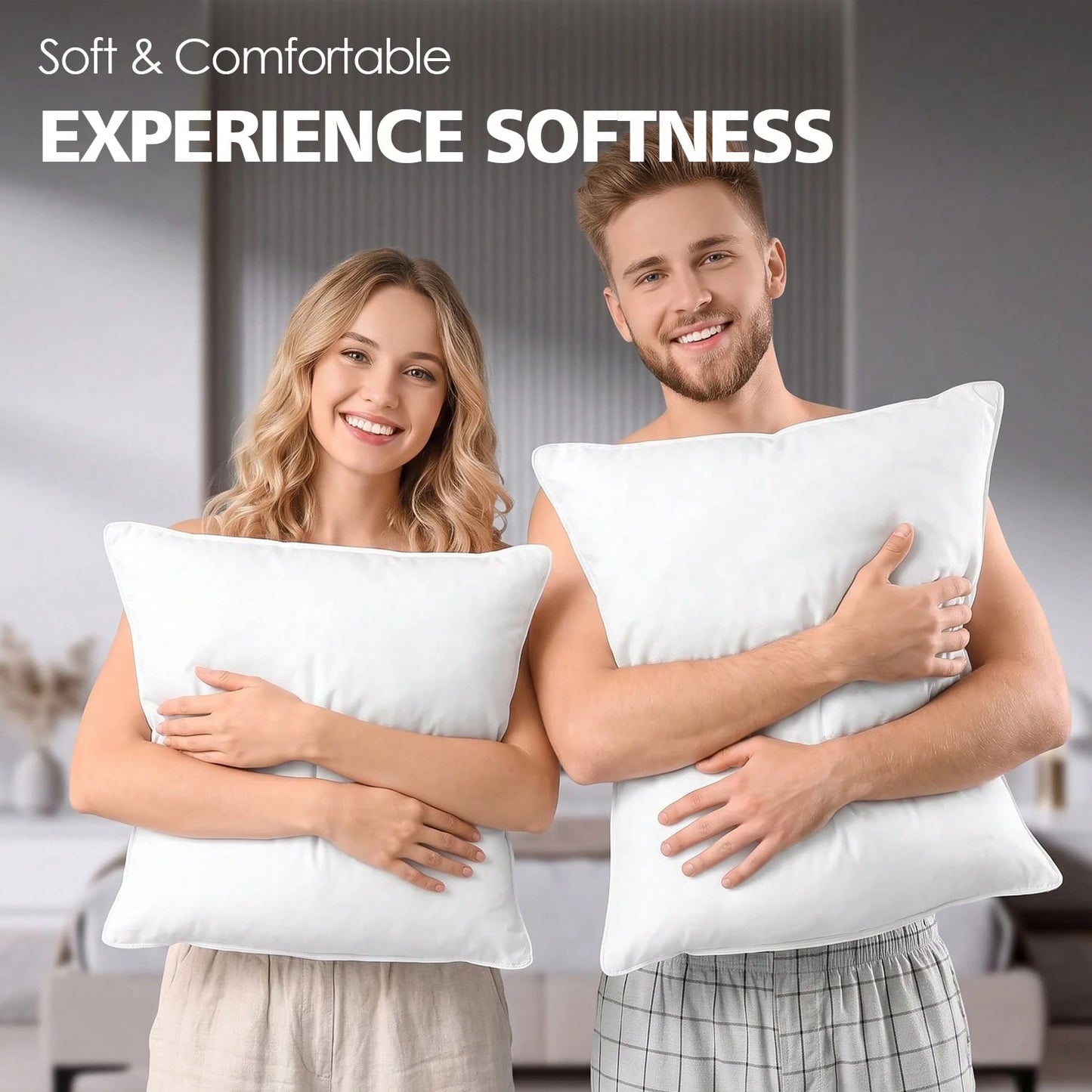 18-Inch 20-Inch 22-Inch Multi-Pack White Pillow Inserts, 2pcs 4pcs 100% Microfiber Filled. Compatible With Various Pillowcases, Machine Washable & Hypoallergenic, Bohemian Style. Suitable For Beds And