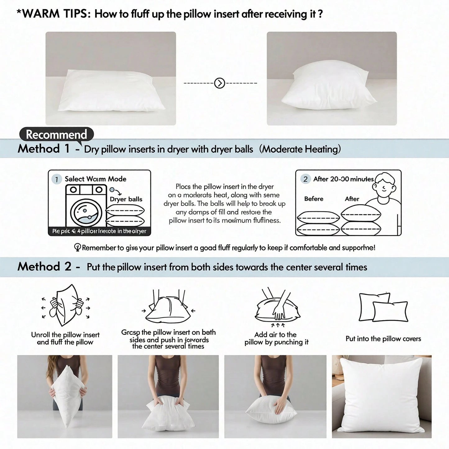 18-Inch 20-Inch 22-Inch Multi-Pack White Pillow Inserts, 2pcs 4pcs 100% Microfiber Filled. Compatible With Various Pillowcases, Machine Washable & Hypoallergenic, Bohemian Style. Suitable For Beds And