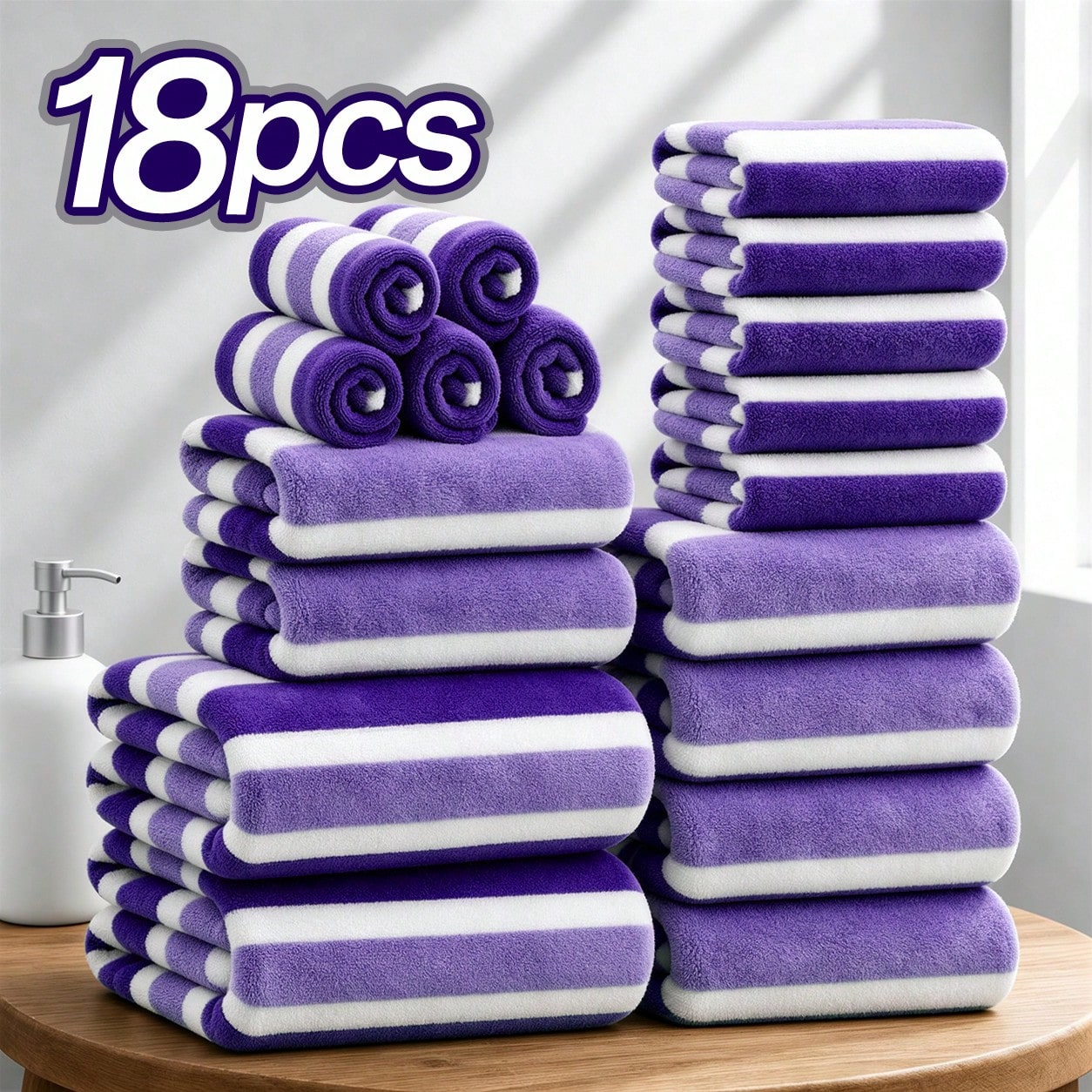 18pcs Soft And Absorbent Towel Set Quick-Dry Towels For Bathroom, Sports And Beach Includes 2 Bath Towels, 6 Hand Towels, 10 Washcloths Lightweight And Skin-Friendly Essentials