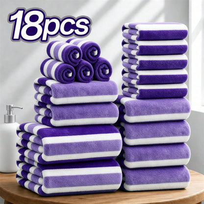 18pcs Soft And Absorbent Towel Set Quick-Dry Towels For Bathroom, Sports And Beach Includes 2 Bath Towels, 6 Hand Towels, 10 Washcloths Lightweight And Skin-Friendly Essentials