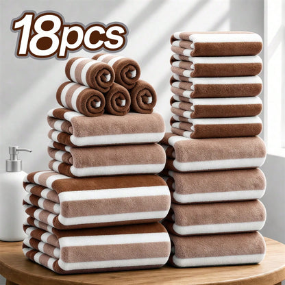 18pcs Soft And Absorbent Towel Set Quick-Dry Towels For Bathroom, Sports And Beach Includes 2 Bath Towels, 6 Hand Towels, 10 Washcloths Lightweight And Skin-Friendly Essentials
