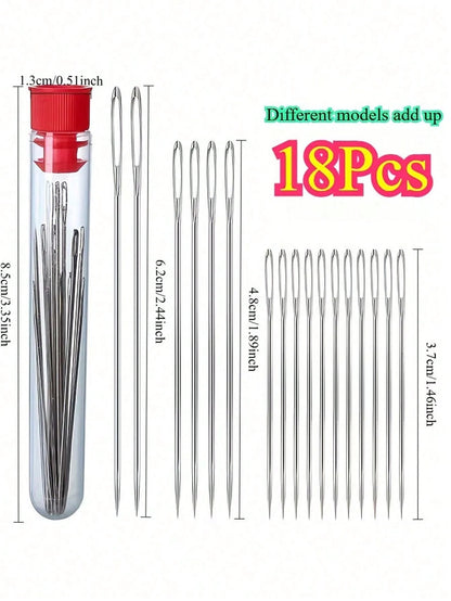 19pcs Multi-Function Big Eye Needle Set, Household Hand Sewing Needles, Suitable For Elderly Quilt Sewing With Extra Large Holes, Fine Large Hole Embroidery Needles- Sewing Needles, Essential Tool Se