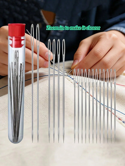 19pcs Multi-Function Big Eye Needle Set, Household Hand Sewing Needles, Suitable For Elderly Quilt Sewing With Extra Large Holes, Fine Large Hole Embroidery Needles- Sewing Needles, Essential Tool Se