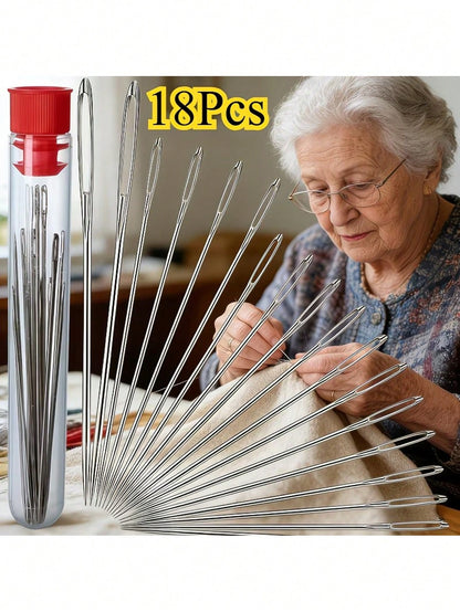 19pcs Multi-Function Big Eye Needle Set, Household Hand Sewing Needles, Suitable For Elderly Quilt Sewing With Extra Large Holes, Fine Large Hole Embroidery Needles- Sewing Needles, Essential Tool Se