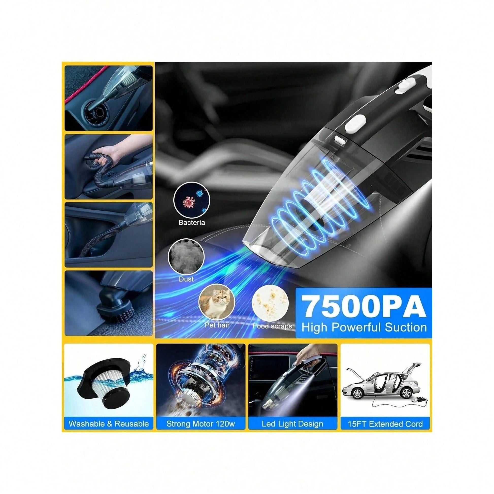 19pcs/Set Car Cleaning Wash Kit Interior Detailing Cleaner Kit With High Power Handheld Vacuum, Brush Set, Windshield Tool, Duster, Towels, Complete Car Care Tool