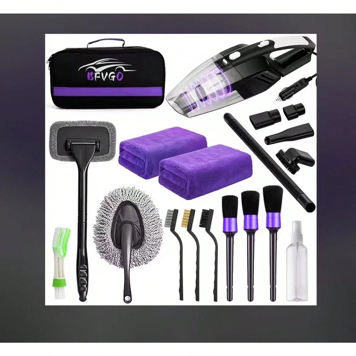 19pcs/Set Car Cleaning Wash Kit Interior Detailing Cleaner Kit With High Power Handheld Vacuum, Brush Set, Windshield Tool, Duster, Towels, Complete Car Care Tool