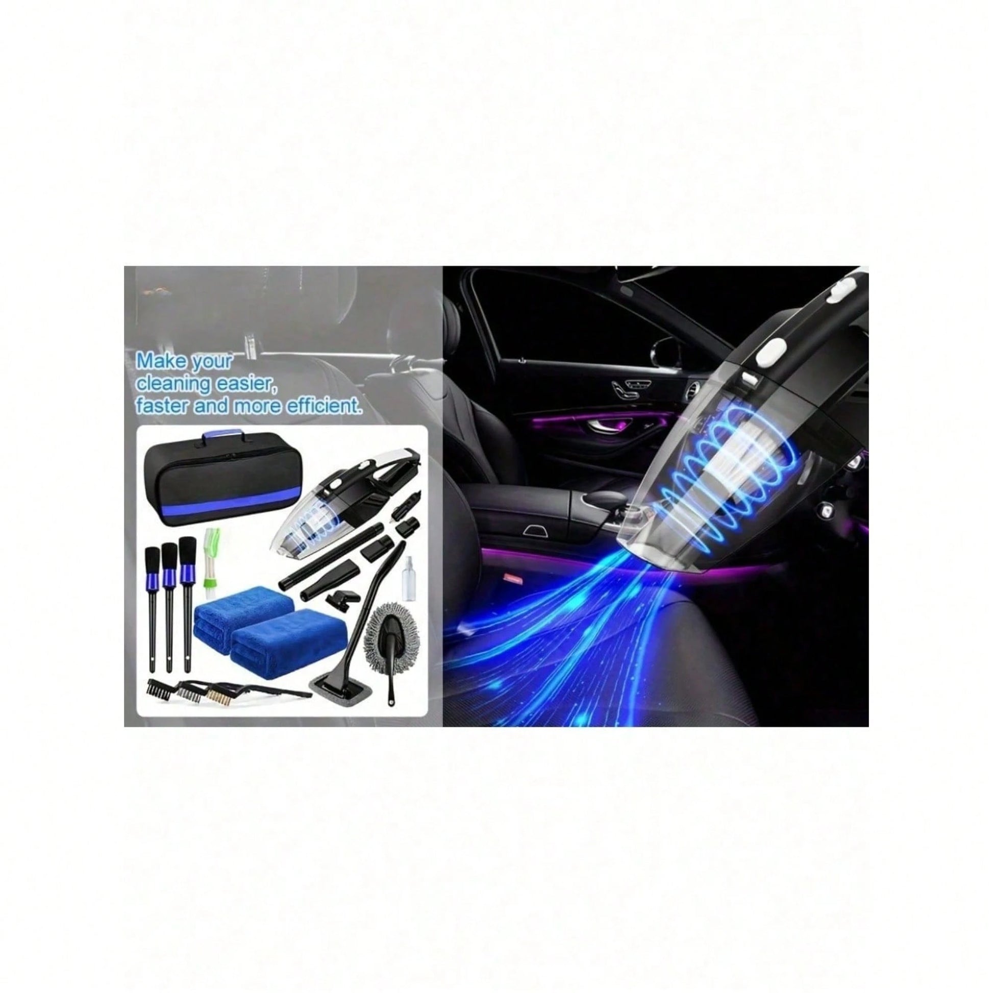 19pcs/Set Car Cleaning Wash Kit Interior Detailing Cleaner Kit With High Power Handheld Vacuum, Brush Set, Windshield Tool, Duster, Towels, Complete Car Care Tool