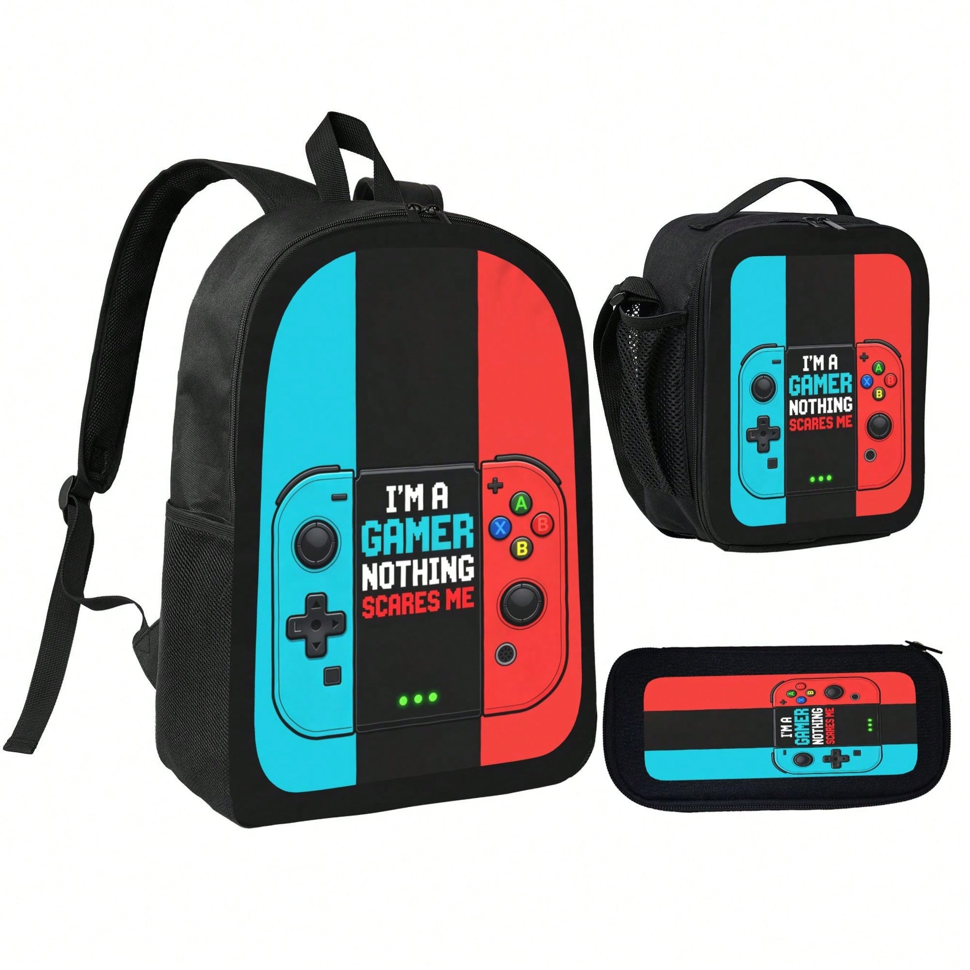 1k+Sold(Color Printed Game Console) Back To School Essential Student Backpack Men's Fashion Backpack + Insulated Lunch Bag + Pencil Case 3-Piece Set Minimalist Men's Lightweight Backpack Outdoor Trave