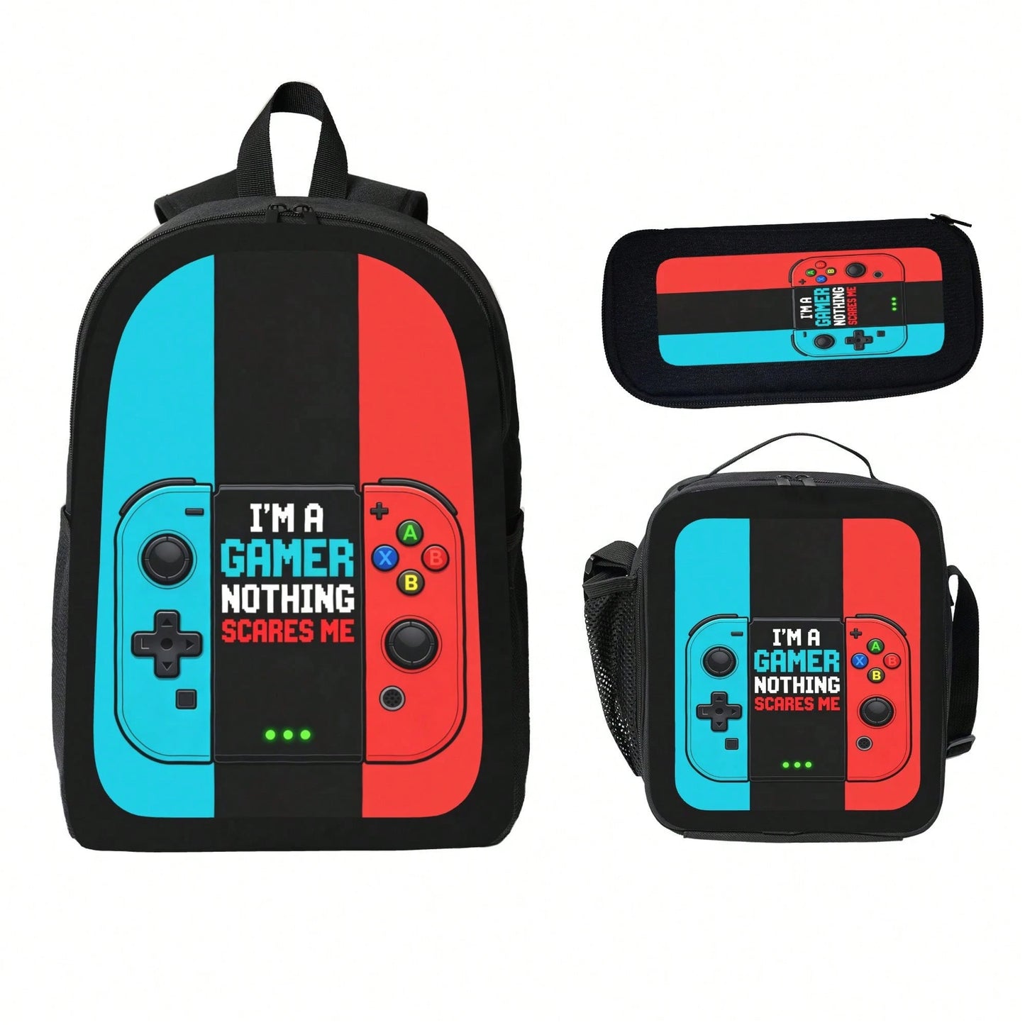 1k+Sold(Color Printed Game Console) Back To School Essential Student Backpack Men's Fashion Backpack + Insulated Lunch Bag + Pencil Case 3-Piece Set Minimalist Men's Lightweight Backpack Outdoor Trave