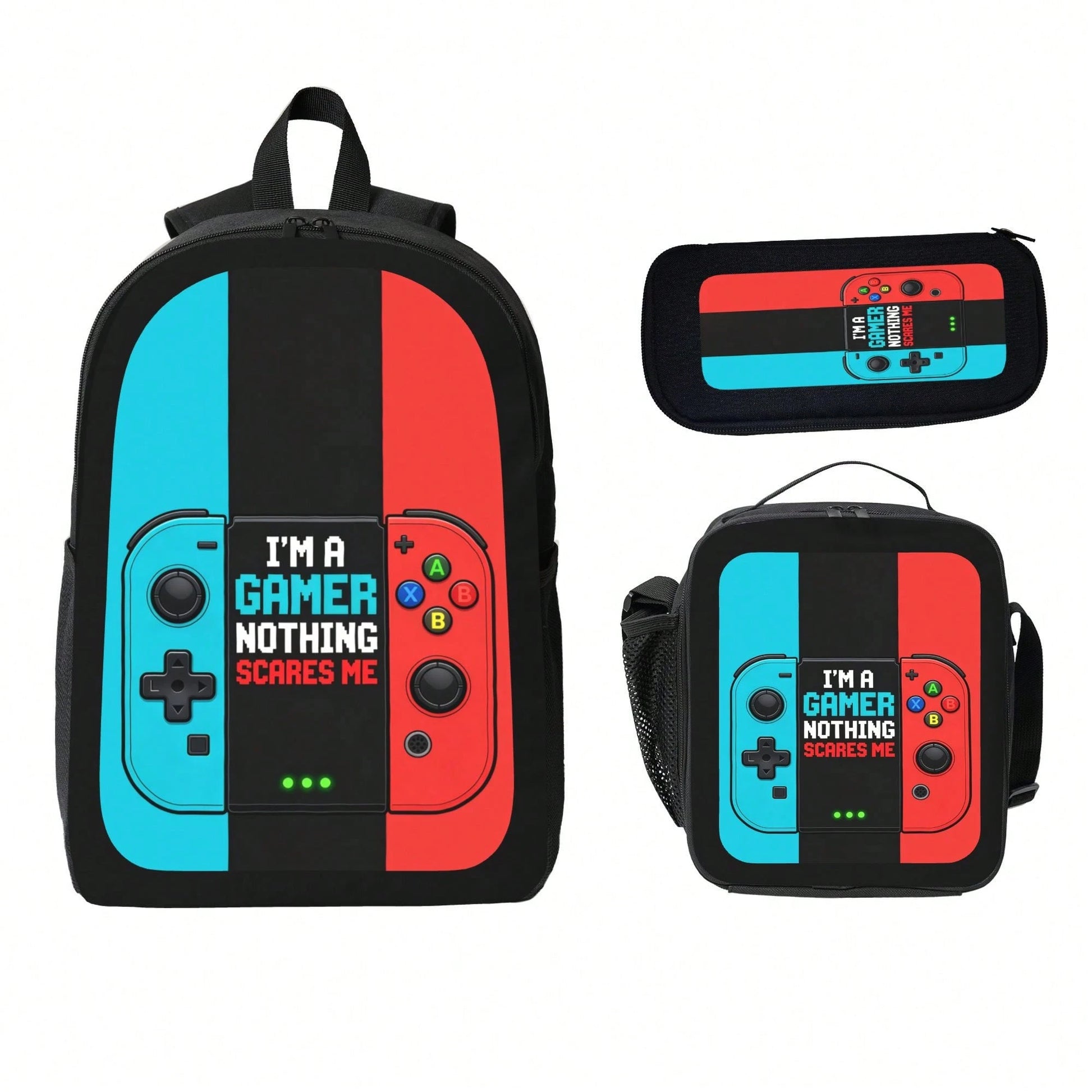 1k+Sold(Color Printed Game Console) Back To School Essential Student Backpack Men's Fashion Backpack + Insulated Lunch Bag + Pencil Case 3-Piece Set Minimalist Men's Lightweight Backpack Outdoor Trave