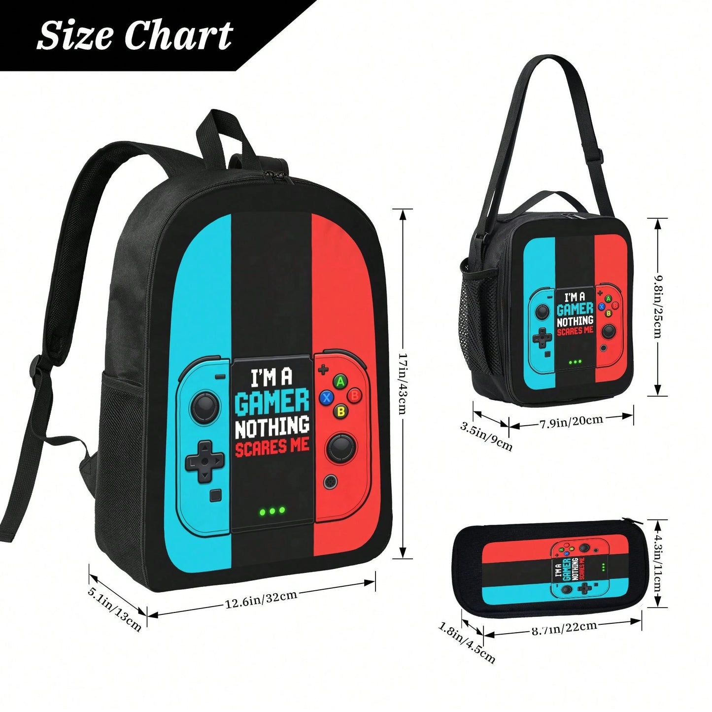 1k+Sold(Color Printed Game Console) Back To School Essential Student Backpack Men's Fashion Backpack + Insulated Lunch Bag + Pencil Case 3-Piece Set Minimalist Men's Lightweight Backpack Outdoor Trave