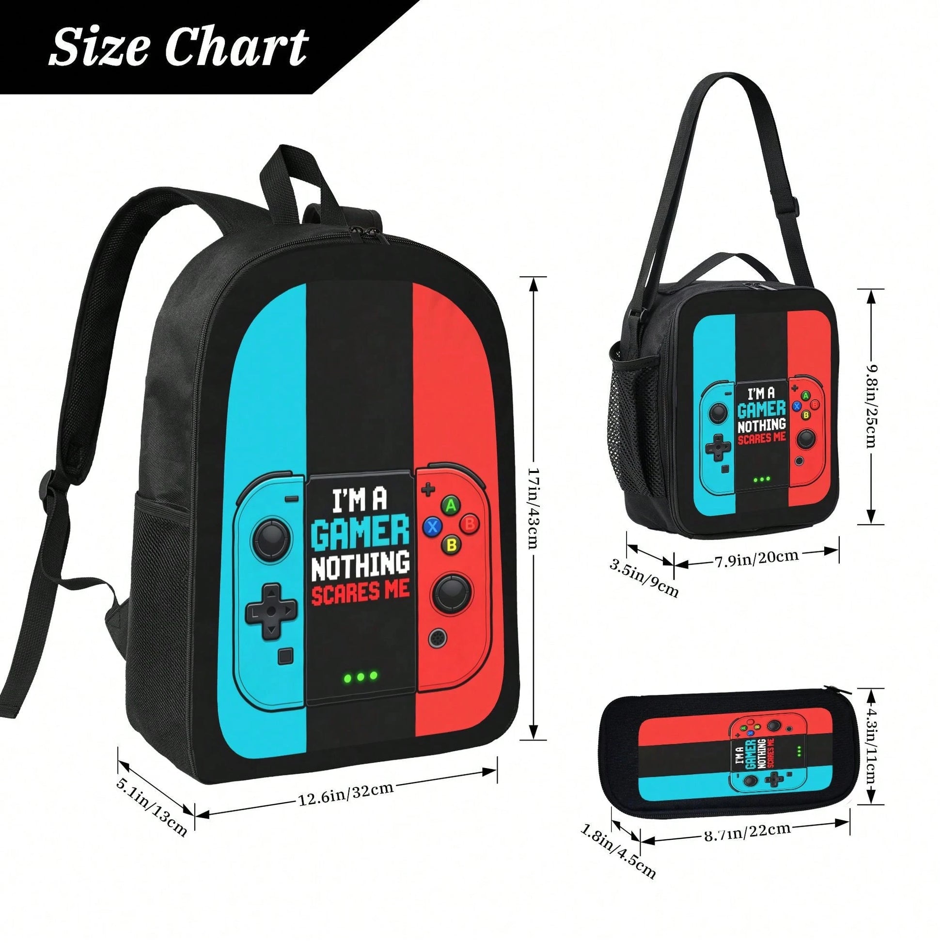 1k+Sold(Color Printed Game Console) Back To School Essential Student Backpack Men's Fashion Backpack + Insulated Lunch Bag + Pencil Case 3-Piece Set Minimalist Men's Lightweight Backpack Outdoor Trave