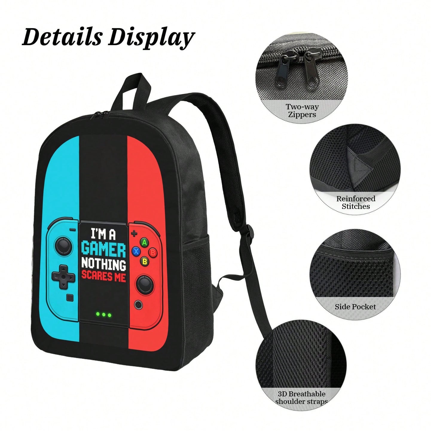1k+Sold(Color Printed Game Console) Back To School Essential Student Backpack Men's Fashion Backpack + Insulated Lunch Bag + Pencil Case 3-Piece Set Minimalist Men's Lightweight Backpack Outdoor Trave