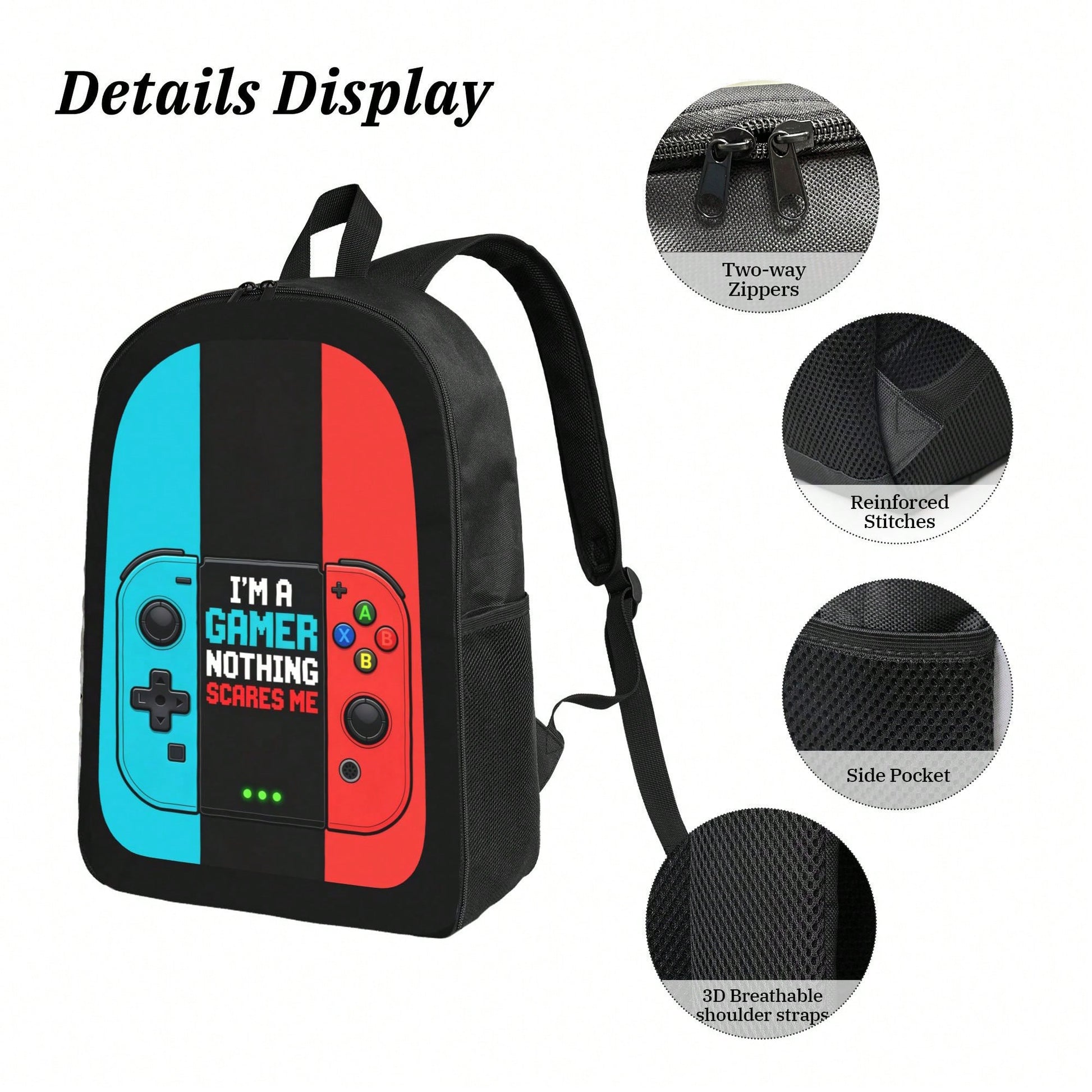 1k+Sold(Color Printed Game Console) Back To School Essential Student Backpack Men's Fashion Backpack + Insulated Lunch Bag + Pencil Case 3-Piece Set Minimalist Men's Lightweight Backpack Outdoor Trave