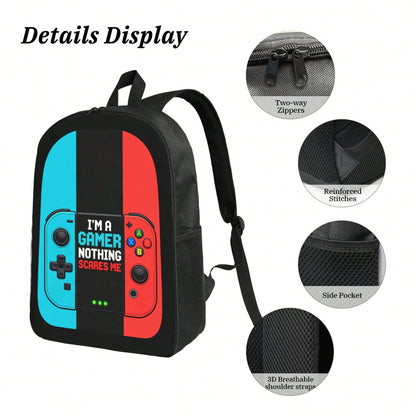 1k+Sold(Color Printed Game Console) Back To School Essential Student Backpack Men's Fashion Backpack + Insulated Lunch Bag + Pencil Case 3-Piece Set Minimalist Men's Lightweight Backpack Outdoor Trave