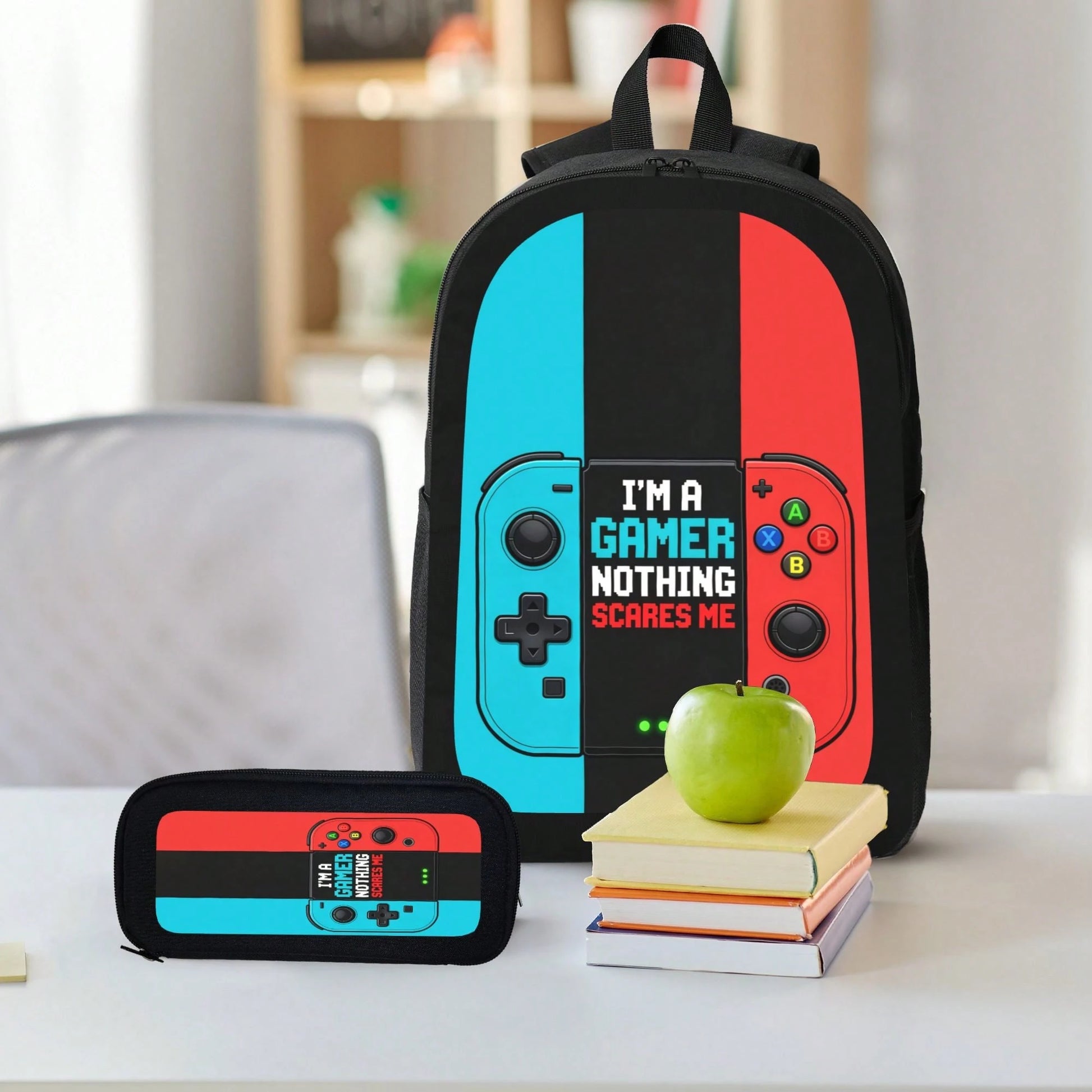 1k+Sold(Color Printed Game Console) Back To School Essential Student Backpack Men's Fashion Backpack + Insulated Lunch Bag + Pencil Case 3-Piece Set Minimalist Men's Lightweight Backpack Outdoor Trave