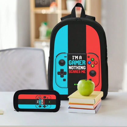 1k+Sold(Color Printed Game Console) Back To School Essential Student Backpack Men's Fashion Backpack + Insulated Lunch Bag + Pencil Case 3-Piece Set Minimalist Men's Lightweight Backpack Outdoor Trave