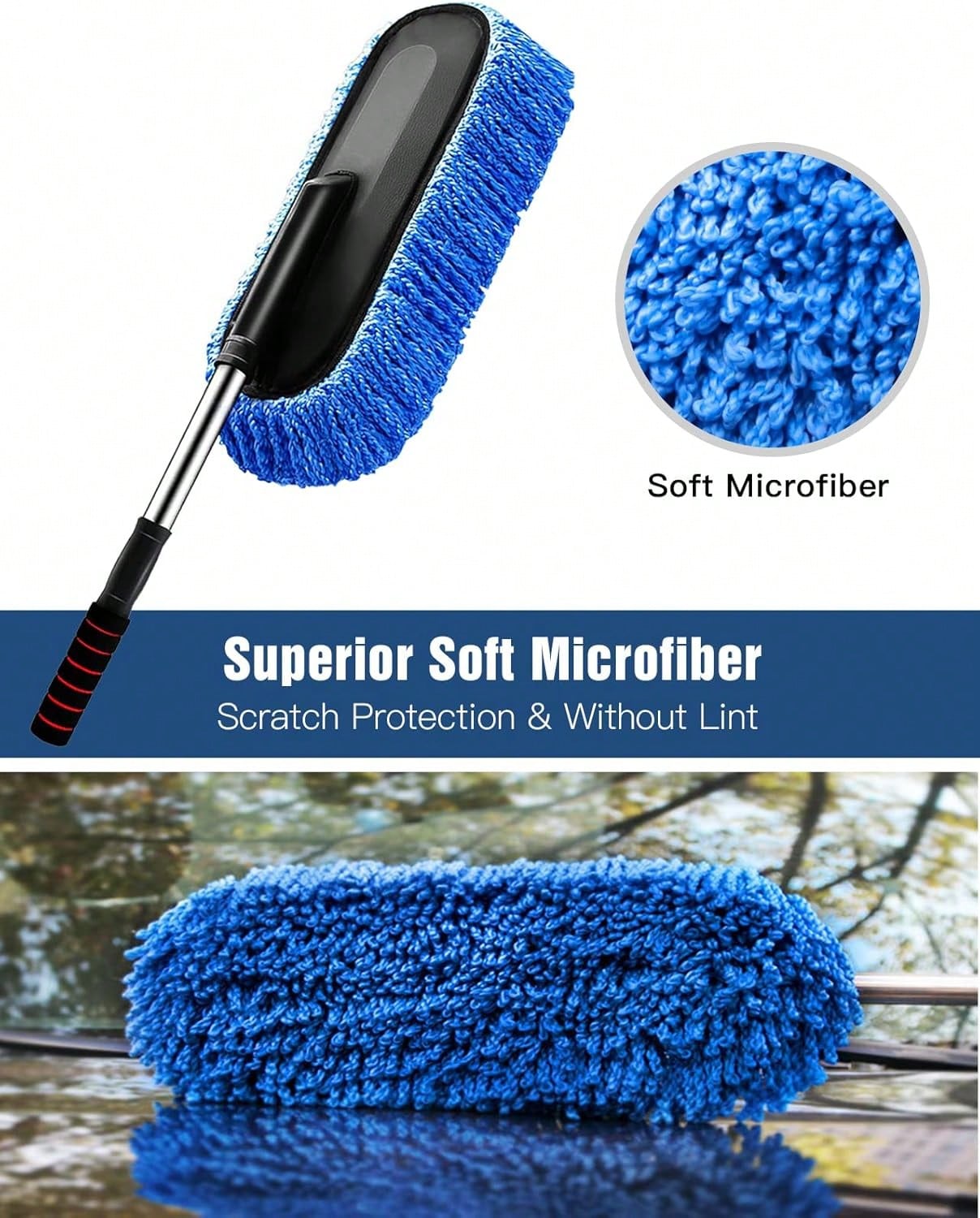1Pack Car Cleaning Kit, Extendable Microfiber Dust Brush/Scratch Free Car Dash Duster/Soft Car Interior Brush For Vehicles Motorcycle And Home Cleaning Tools