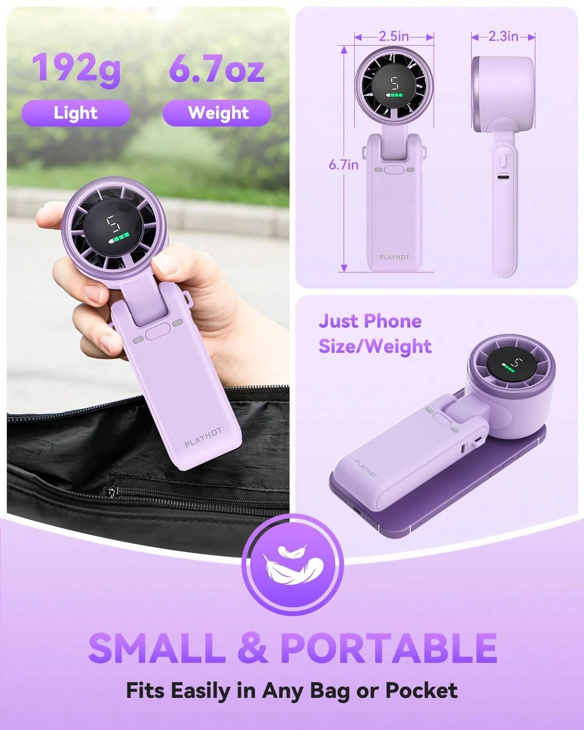 1pc 10000mAh 5-Speed Rechargeable Mini Fan With LED Display, Portable Foldable Handheld Desk Neck Fan, Adjustable Cooling Personal Fan For Travel Office Outdoor Use