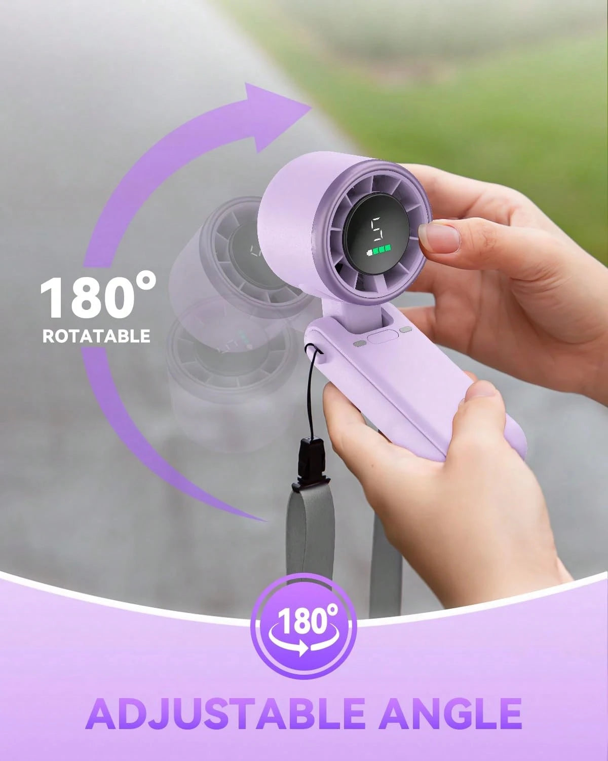1pc 10000mAh 5-Speed Rechargeable Mini Fan With LED Display, Portable Foldable Handheld Desk Neck Fan, Adjustable Cooling Personal Fan For Travel Office Outdoor Use