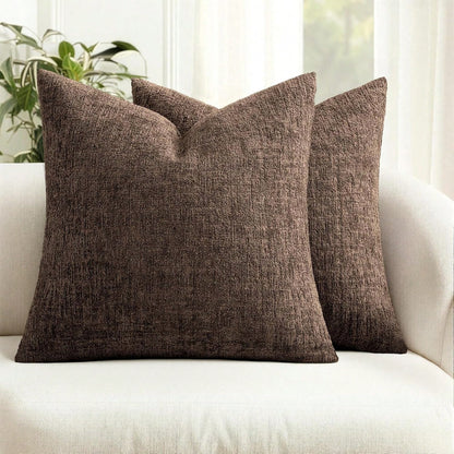 1pc 18x18 Inch Brown Sofa Pillow Case, Soft Comfortable Textured Chenille Pillow Cover, Suitable For Home Decor, Sofa, Living Room Cushion, Bedroom