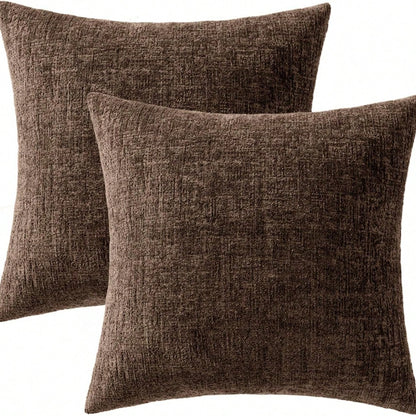 1pc 18x18 Inch Brown Sofa Pillow Case, Soft Comfortable Textured Chenille Pillow Cover, Suitable For Home Decor, Sofa, Living Room Cushion, Bedroom