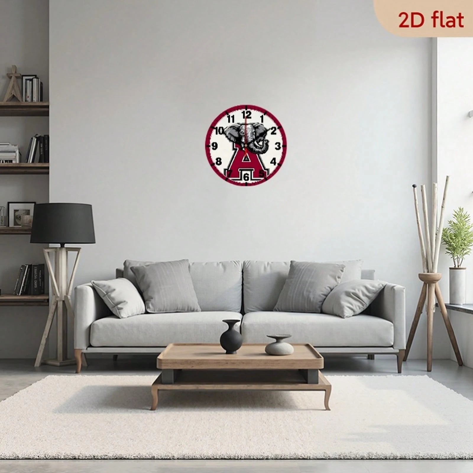 1Pc 2D Flat Letter Elephant Theme Wooden Silent Wall Clock, 12Inch Round Clock For Modern Home Decor Art, Halloween Easter Gift, AA Battery