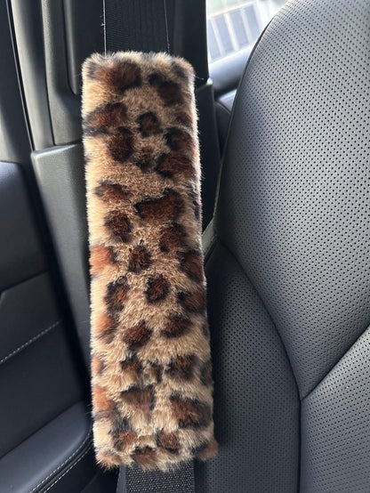 1pc/2pcs Automotive Interior Plush Seat Belt Shoulder Protection Cover Comfortable Anti Neck Anti Friction Shoulder Protection Leopard Pattern Decorative Automotive Shoulder Protection Cover