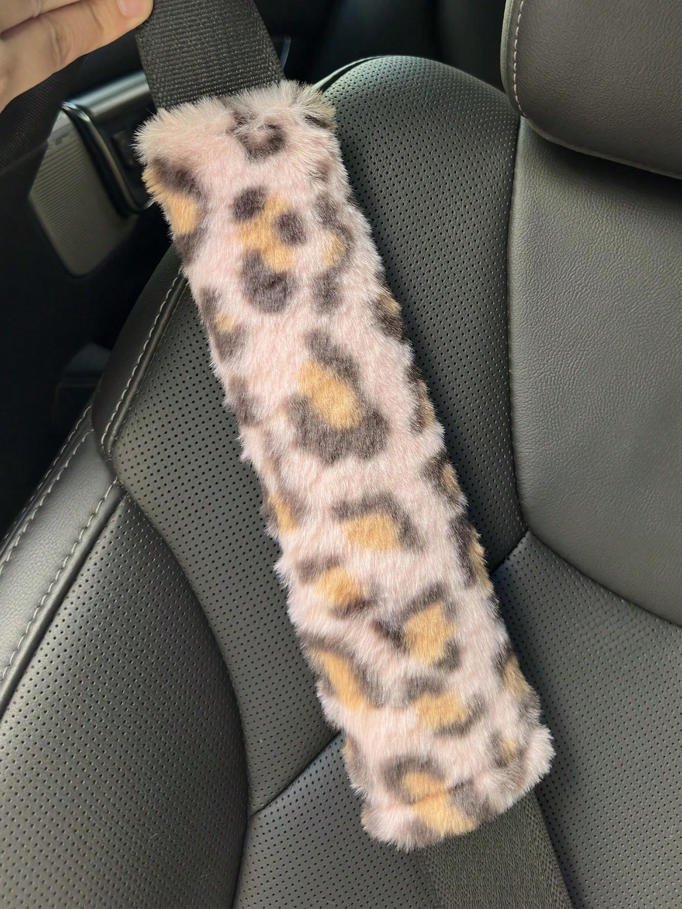 1pc/2pcs Automotive Interior Plush Seat Belt Shoulder Protection Cover Comfortable Anti Neck Anti Friction Shoulder Protection Leopard Pattern Decorative Automotive Shoulder Protection Cover