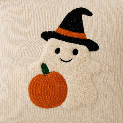 1PC/2PCS Autumn 3D Jacquard Pumpkin Pillowcase, Faux Fur Halloween Throw Pillow Cover, Comfortable Modern Home Decor, Pumpkin Ghost Hat Design, Suitable For Rustic Style Sofa, Bedroom, Living Room And