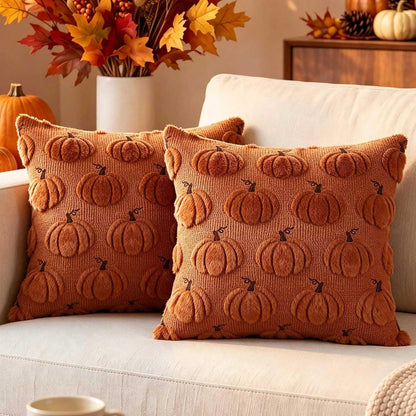 1PC/2PCS Autumn 3D Jacquard Pumpkin Pillowcase, Faux Fur Halloween Throw Pillow Cover, Comfortable Modern Home Style, Pumpkin Bow Design, Suitable For Country Style Sofa, Bedroom, Living Room And Holi