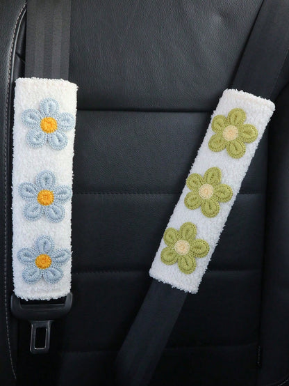 1pc/2pcs Car Seat Belt Shoulder Protector Fresh Floral Car Seat Belt Protector Soft And Comfortable