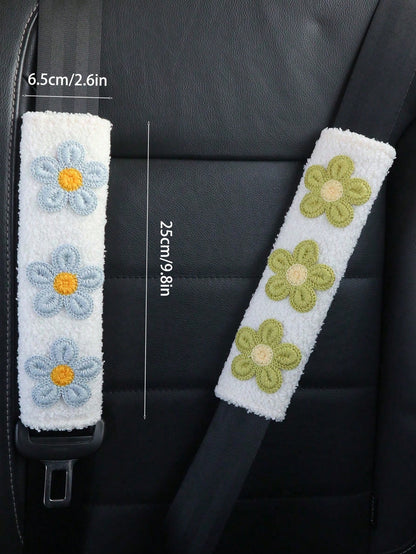 1pc/2pcs Car Seat Belt Shoulder Protector Fresh Floral Car Seat Belt Protector Soft And Comfortable
