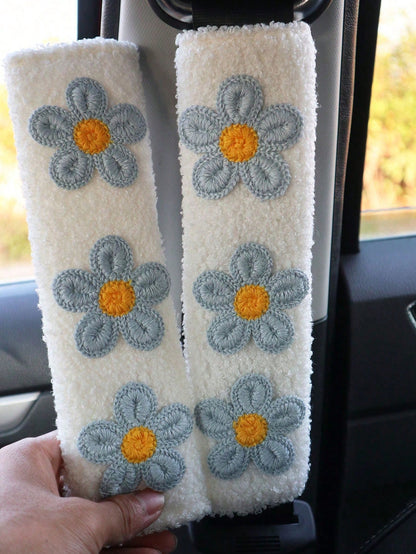 1pc/2pcs Car Seat Belt Shoulder Protector Fresh Floral Car Seat Belt Protector Soft And Comfortable