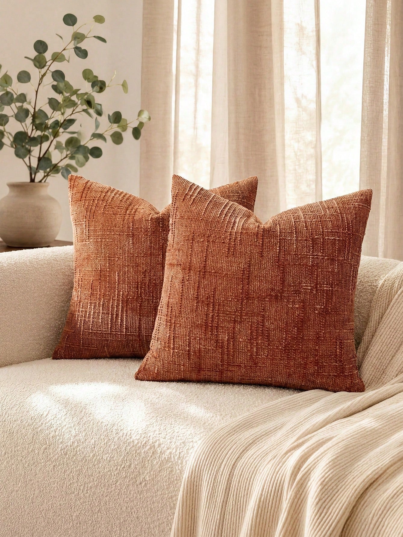 1PC/2PCS Halloween, Halloween Decoration, Caramel Color 3D Textured Chenille Pillowcase 400gsm, High Weight Double-Sided Same Fabric, Vintage Luxury Living Room Sofa Cushion Cover Without Insert