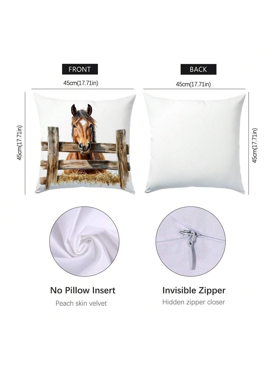 1pc/2pcs Simple Fenced Horse Decorative Pillow Case, Single-Sided Print Soft Peach Velvet Fabric, 45*45CM/18*18inch Pillowcase For Modern Fabric Sofa Indoor Decor, Party Decor, Gift