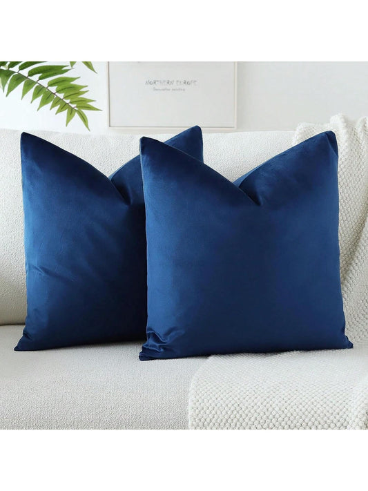 1pc/2pcs Velvet Solid Navy Blue Decorative Throw Pillow Cover (Pillow Insert Not Included), Square Cushion Cover, Holiday Home Decor Pillow, Soft & Comfortable Linen-Like Fabric, Modern Decor For Sofa