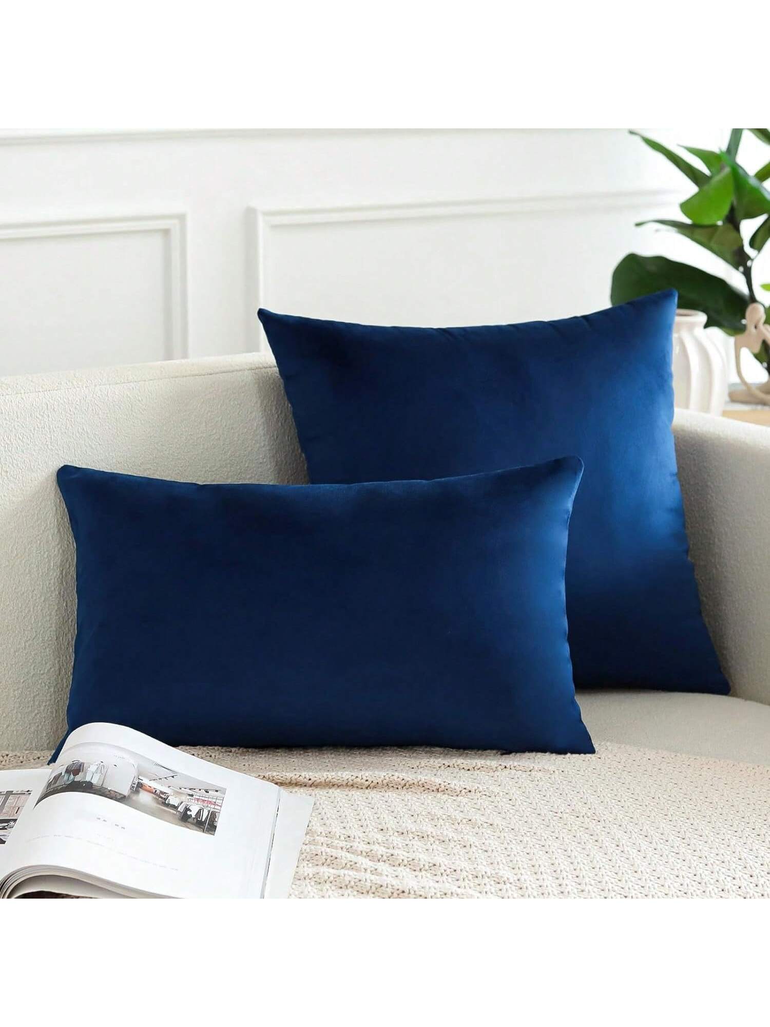 1pc/2pcs Velvet Solid Navy Blue Decorative Throw Pillow Cover (Pillow Insert Not Included), Square Cushion Cover, Holiday Home Decor Pillow, Soft & Comfortable Linen-Like Fabric, Modern Decor For Sofa