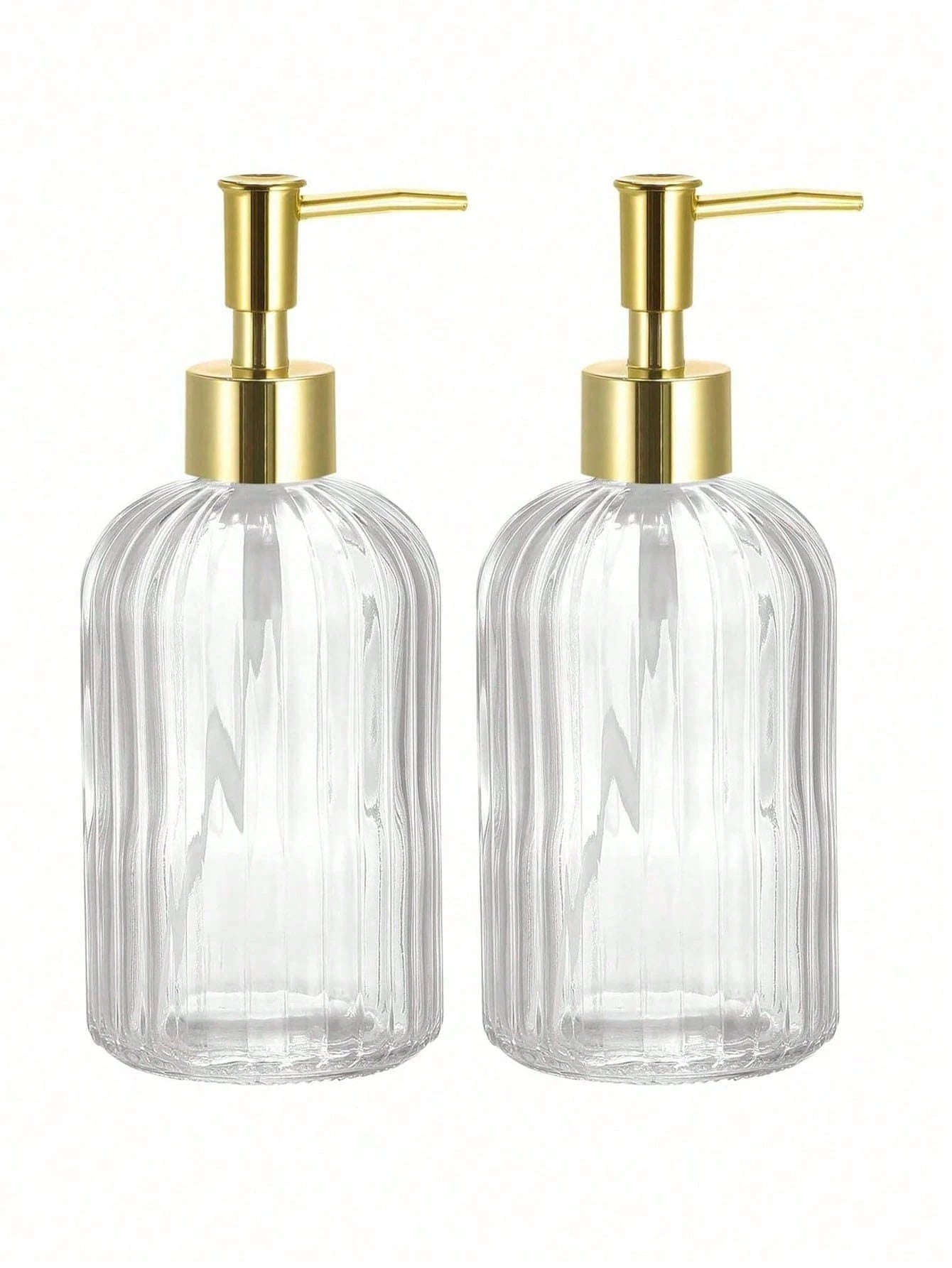 1pc 350ml Glass Soap Dispenser With Rust-Resistant Stainless Steel Pump Head, Vertical Stripe Design, Premium Bathroom Soap Dispenser, Suitable For Kitchen And Bathroom