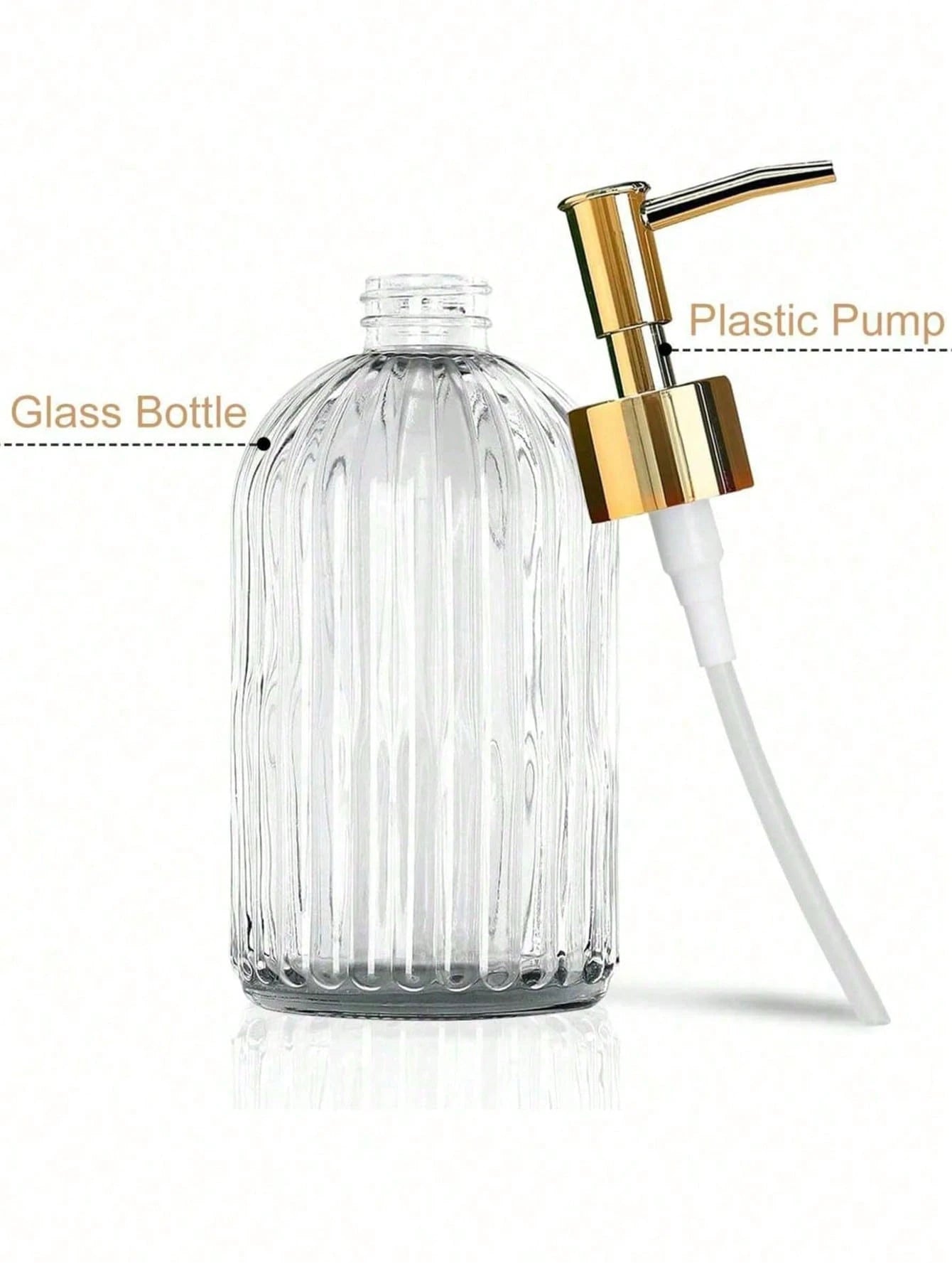 1pc 350ml Glass Soap Dispenser With Rust-Resistant Stainless Steel Pump Head, Vertical Stripe Design, Premium Bathroom Soap Dispenser, Suitable For Kitchen And Bathroom