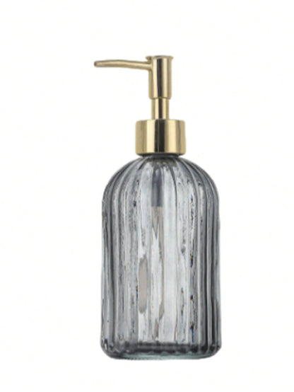 1pc 350ml Glass Soap Dispenser With Rust-Resistant Stainless Steel Pump Head, Vertical Stripe Design, Premium Bathroom Soap Dispenser, Suitable For Kitchen And Bathroom