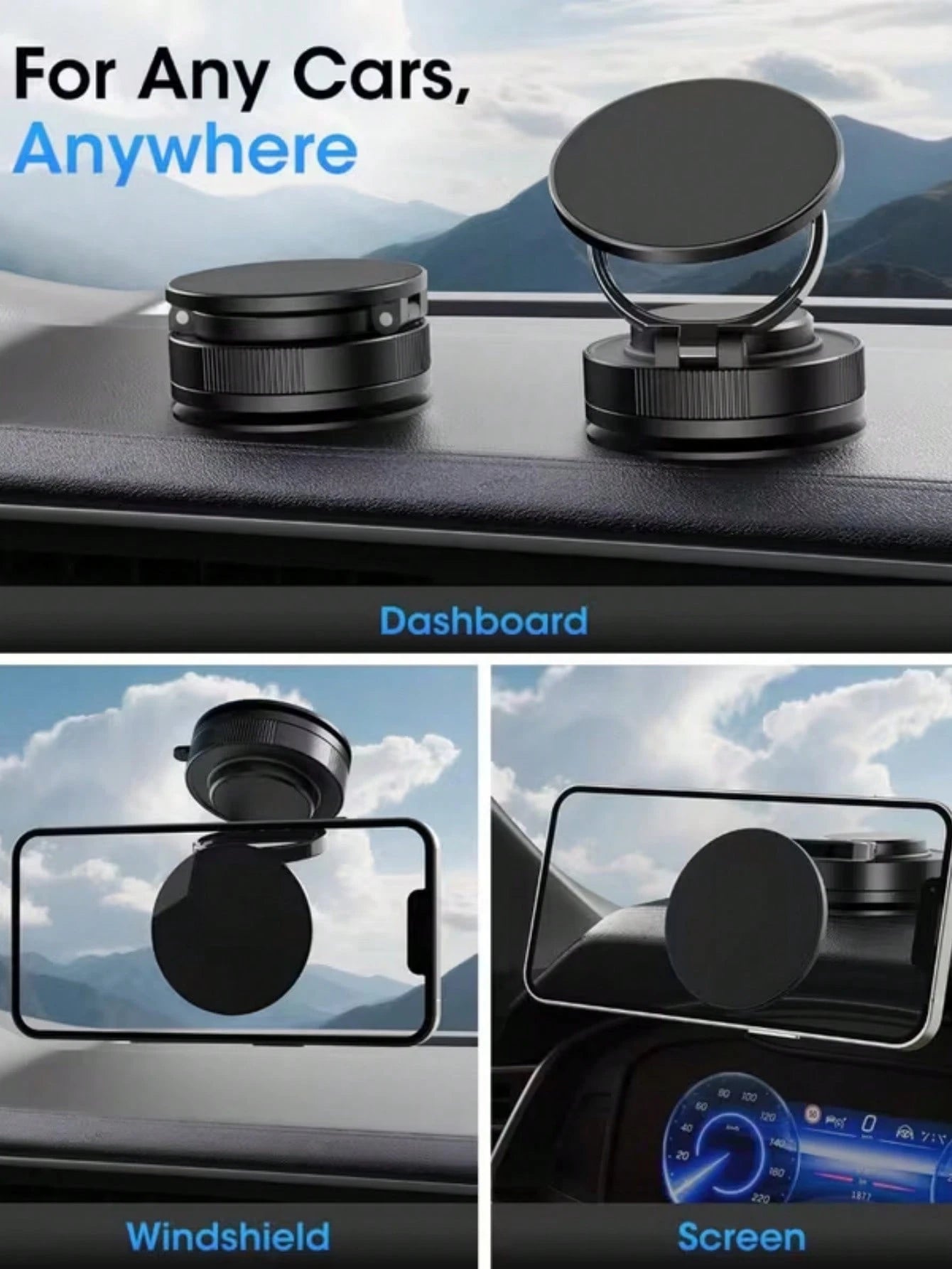 1pc 360° Adjustable Magnetic Car Phone Holder, Hands-Free Suction Cup Magnetic Phone Mount, Universal Stable Dashboard & Windshield Phone Bracket, Suitable For All Smartphones, Convenient Driving Navi