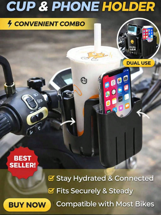 1pc 360° Rotatable 2-In-1 Cup Holder & Phone Stand- Adjustable, Hands-Free For Outdoor Activities, Easy Installation, Suitable For Wheelchair, Bicycle, Designed For Large Cup Openings