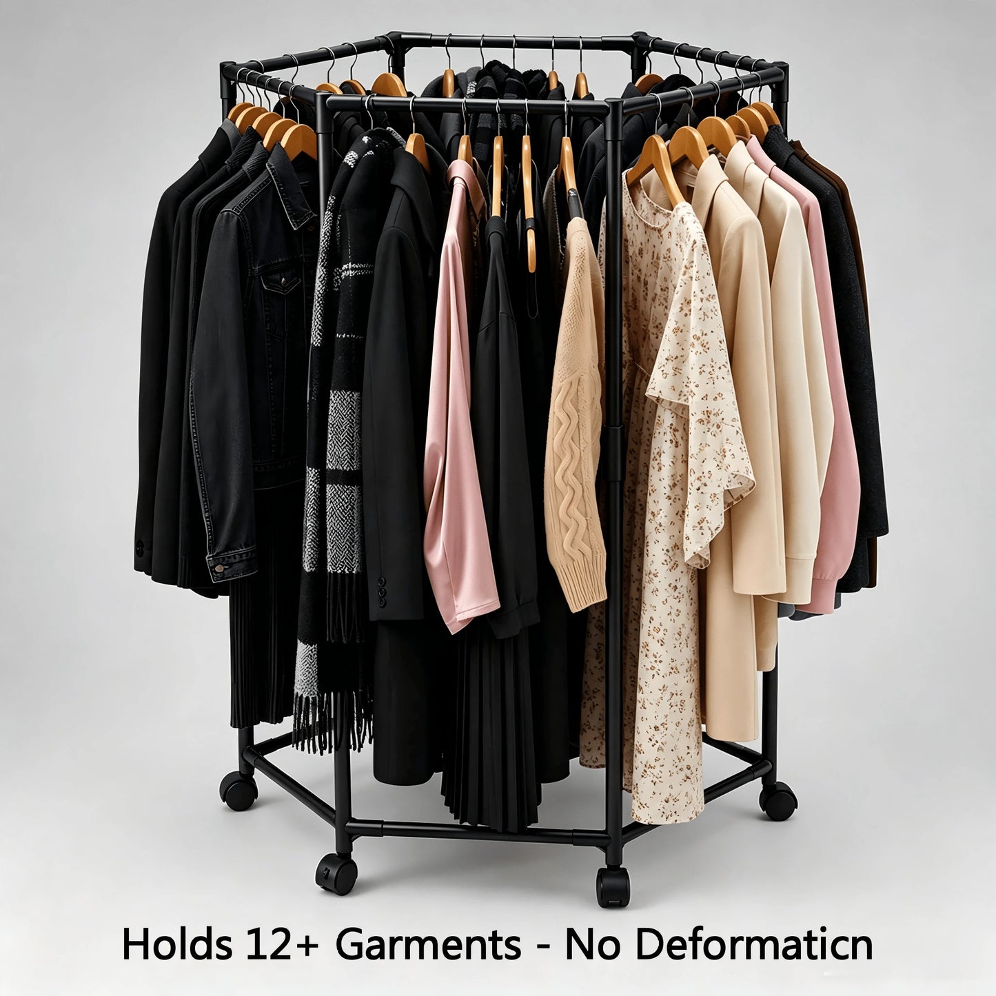 1pc 360° Rotating Garment Rack, Freestanding Clothes Drying Stand With Swivel Wheels, Metal Tubes + Thickened PP Connectors, Tool‑Free Assembly, Space Saving Corner Rack For Laundry Bedroom