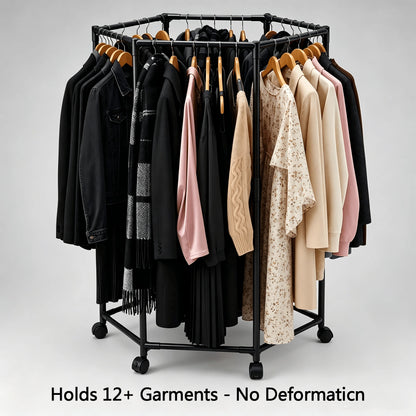 1pc 360° Rotating Garment Rack, Freestanding Clothes Drying Stand With Swivel Wheels, Metal Tubes + Thickened PP Connectors, Tool‑Free Assembly, Space Saving Corner Rack For Laundry Bedroom