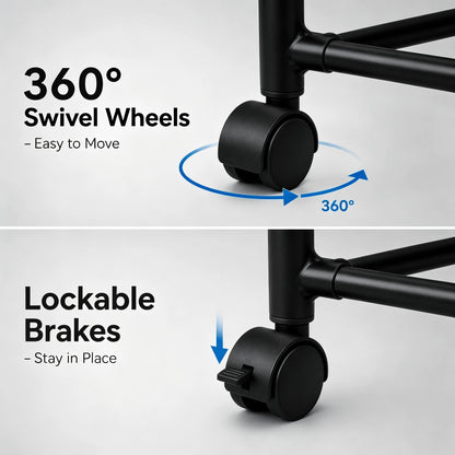1pc 360° Rotating Garment Rack, Freestanding Clothes Drying Stand With Swivel Wheels, Metal Tubes + Thickened PP Connectors, Tool‑Free Assembly, Space Saving Corner Rack For Laundry Bedroom