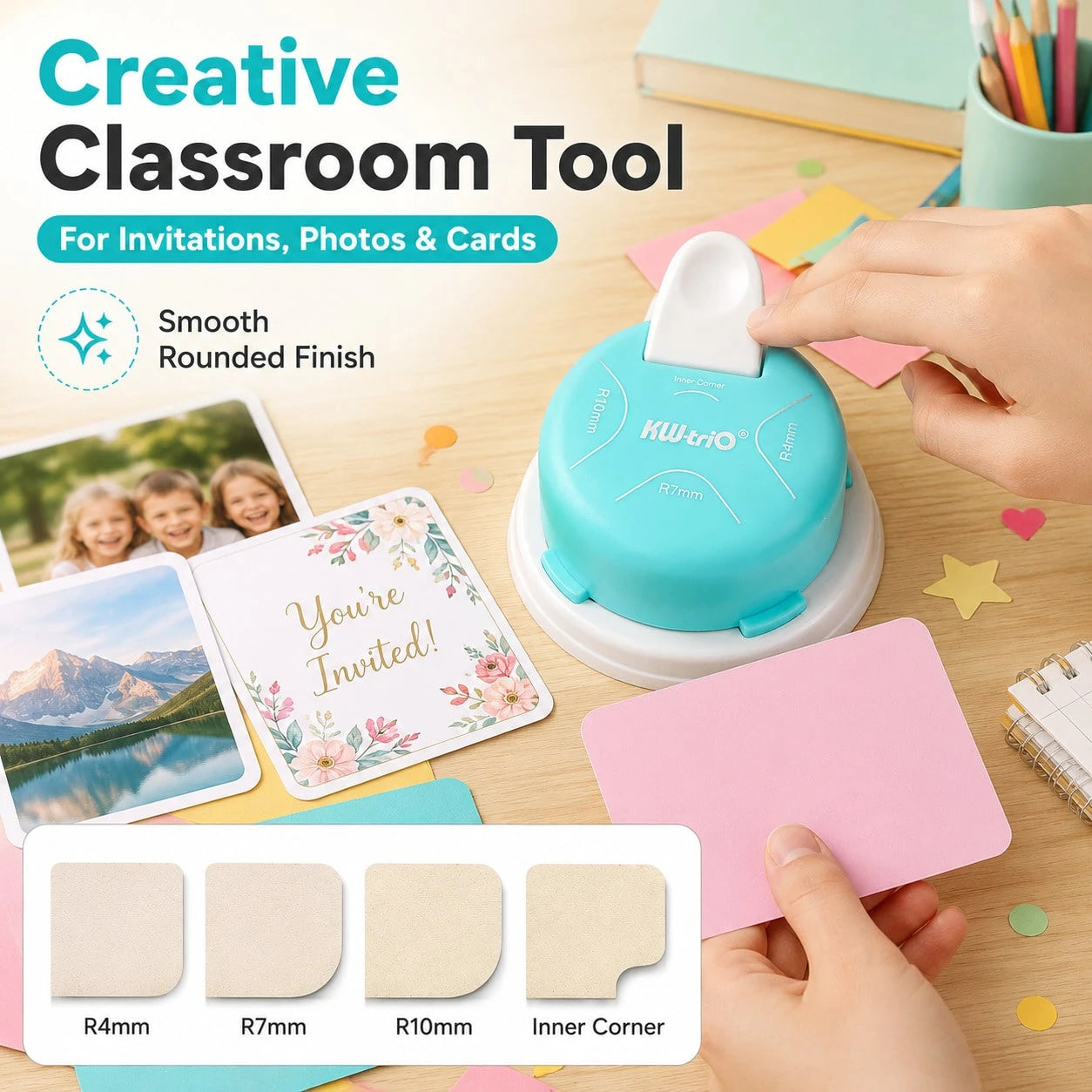 1pc 4-In-1 Corner Rounder Punch, R4/R7/R10 & Inner Corner Paper Cutter For Photos, Cards, Flashcards & School Crafts