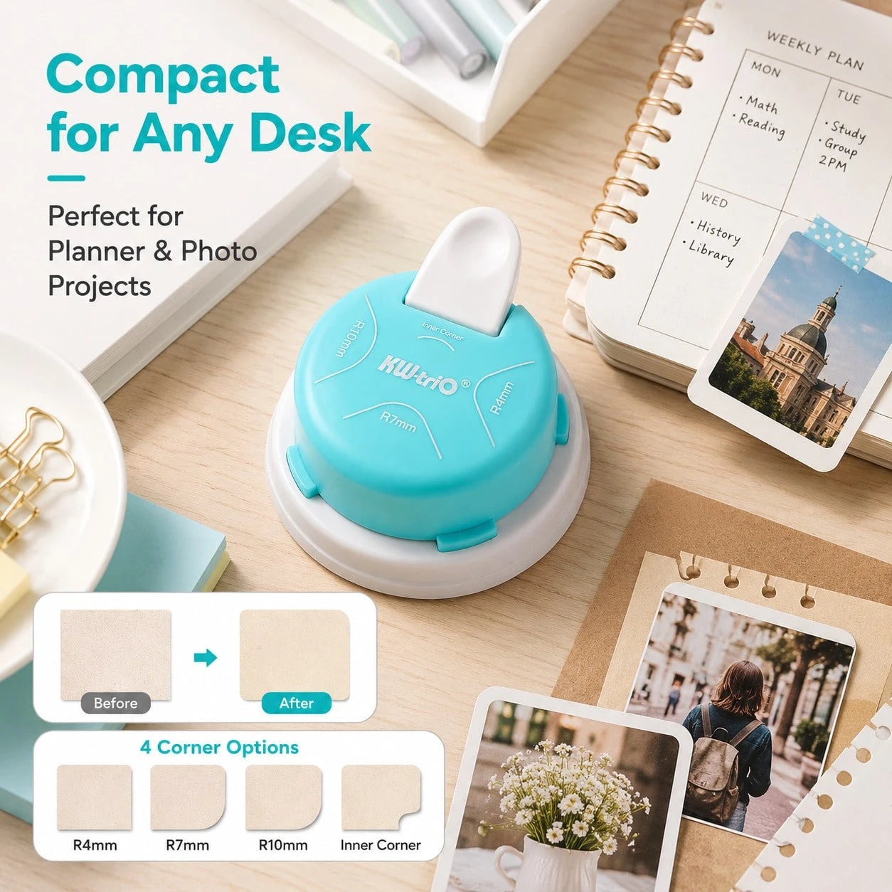 1pc 4-In-1 Corner Rounder Punch, R4/R7/R10 & Inner Corner Paper Cutter For Photos, Cards, Flashcards & School Crafts