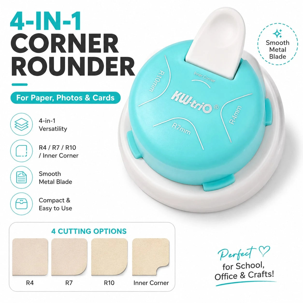 1pc 4-In-1 Corner Rounder Punch, R4/R7/R10 & Inner Corner Paper Cutter For Photos, Cards, Flashcards & School Crafts