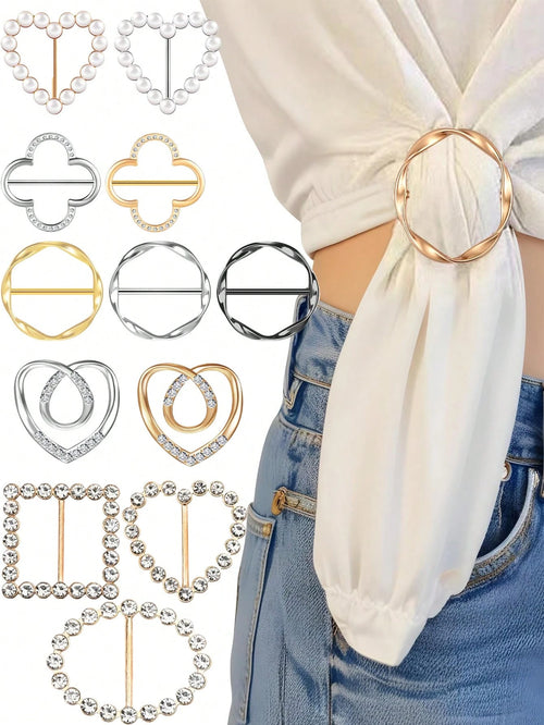 1pc/4pcs Fashion Diamond Buckle Clasp For Men/Women Shirt Jacket Clothing Decorative Accessories- Fashionable Alloy Rhinestone D-Ring Scarf Clip, Shirt Bottom Knot Fasteners